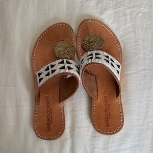 Laidback London Women's Beaded Leather Sandals - Tan and Black